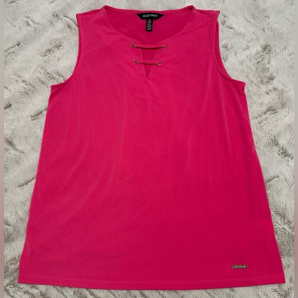 Ellen Tracy Hot Pink Lace-Up Tank Top Sleeveless Blouse - Picture 2 of 10